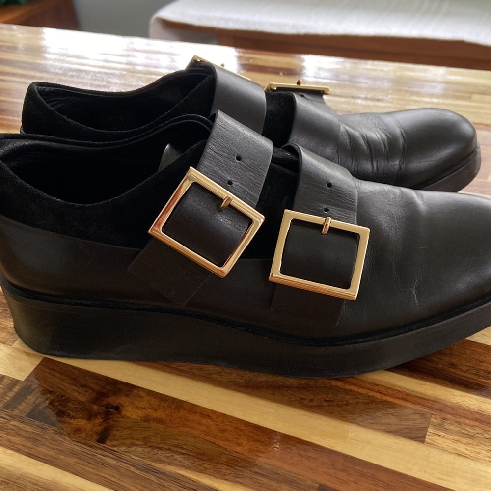 Tibi Petra black Leather Platform Loafers. Size 38.5